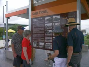 Interpretive signage portrays the history of the rail trail (2019, Moreton Bay Regional Council)