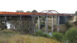 The impressive heritage listed Dickabram Bridge between Theebine and Kilkivan might one day be part of the rail trail. Trains and cars shared the same bridge [2018]