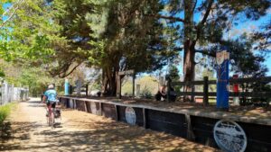 The Mt Evelyn Station's former platform is a shady resting spot [2021]