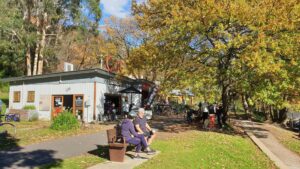 Cog Cafe and bike hire at Warburton is busy on weekends. (2020)