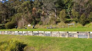 Warburton station site is a great place for a picnic. Don't miss the historical paintings on the old platform wall. (2020)