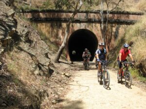 The only tunnel on a rail trail in Victoria, the 201m long Cheviot Tunnel completed in 1889 is a significant historical feature on the rail trail (2012 Norm Appleby)