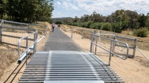 Locally designed livestock grates are another feature of this rail trail. These are put on the trail (relocatable) rather than level so take a little care if riding [2020]