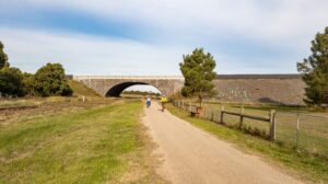 The Drysdale Bypass goes over the rail trail and railway [2021]