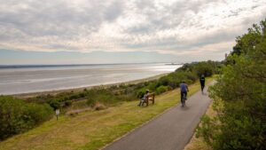 The rail trail skirts Swan Bay as it approaches Queenscliff [2021]