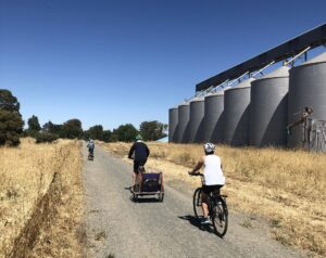 Cycling past the grain silos at Dookie [Peter McManus 2020]