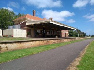 The Queen Anne style Koroit railway station has been fully restored by the community which now hold many events at this precinct [2020]
