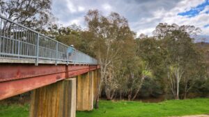 At 90 metres long and 12 metres above the creek, the King Parrot Creek bridge is the second highest on the rail trail