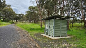 Toilet facilities are provided at regular intervals, this one between Homewood and Yea [2022]
