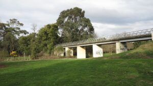The Narracan Creek bridge and surrounding gardens at Moe are a feature of the rail trail [2013]