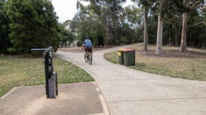 There are at least three bicycle repair stations along the rail trail [2020]