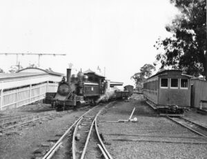 At Upper Fern Tree Gully the electric, broad-gauge trains finished (left side of station) and the narrow-gauge ones took over to Gembrook. A broad-gauge line to Belgrave was built in the early 1960s [Courtesy Puffing Billy Preservation Society]