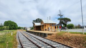 Crookwell railway station is well maintained by the heritage railway group who plan to run trolleys a few kilometres out of town [2023]
