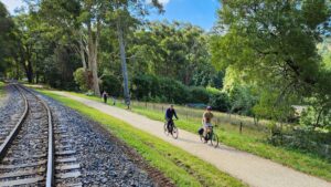 Walkers and cyclists enjoying new section of trail near Clematis [2024]