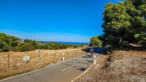 After passing Hallett Cove the rail trail turns inland [2024]